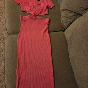 Fashion Nova Ribbed Midi Dress in Bold Pink